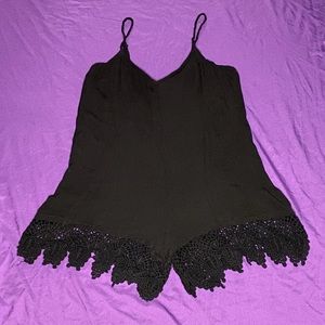 Ecoté for Urban Outfitters Black Crochet Lace Corset-Back Romper. Size S.